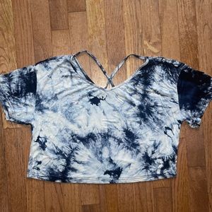 Amazon Women's Tie Dye Criss Cross Back Short Sleeve Crop Top Size Medium